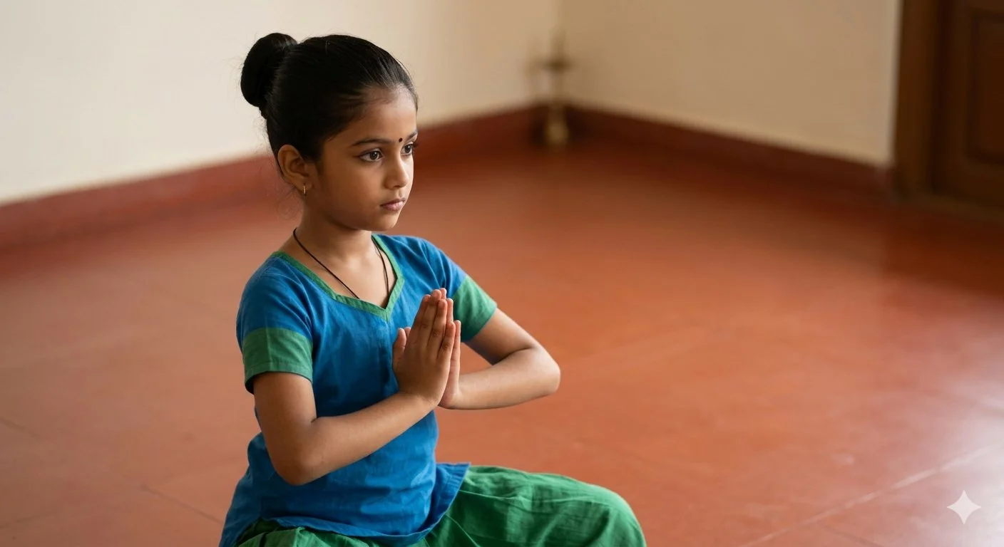 Beginner student in Namaskaram pose